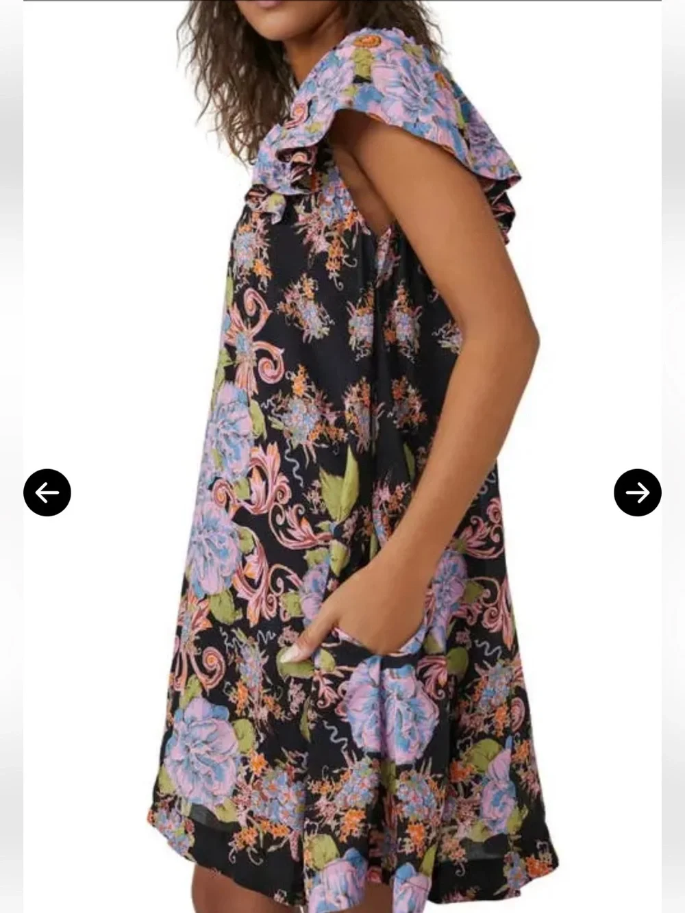 Free People Yara Patterned Floral Flutter Sleeve Dress XS
